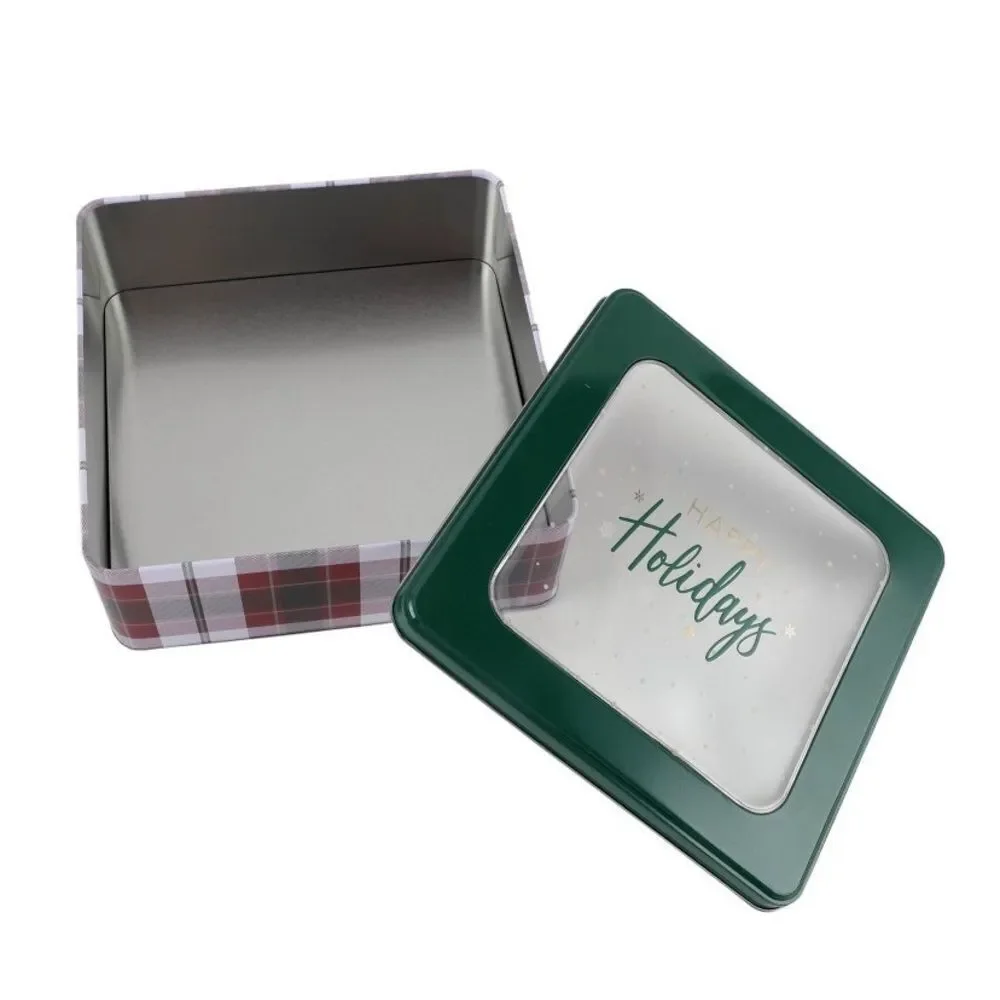 Cook With Color Green Plaid Holiday Tin Box (Happy Holidays)